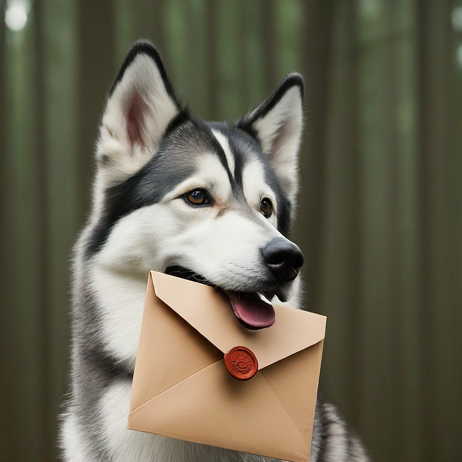 Siberian Husky Holding envelope to subscribe to dog training email newsletter